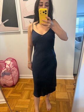 Aritzia Navy Slip Midi Dress with Spaghetti Straps